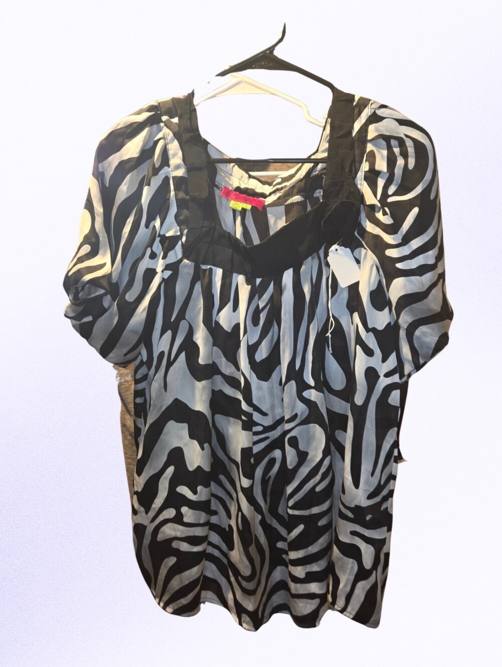 Zebra-Print Scoop Neck Blouse in Black & White